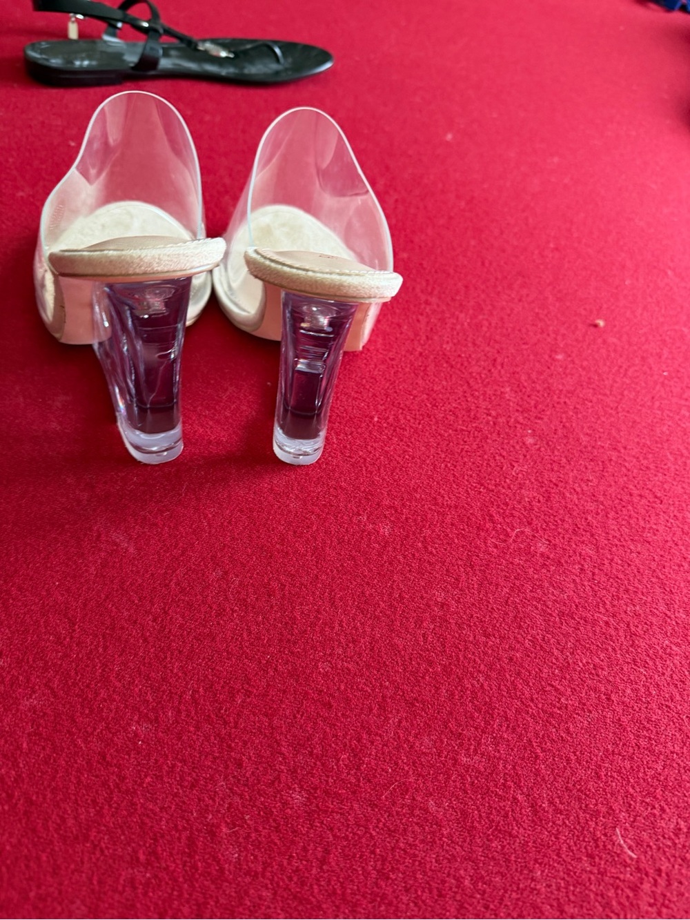 Fashion Nova Nude Clear Block Heel Slide Sandals